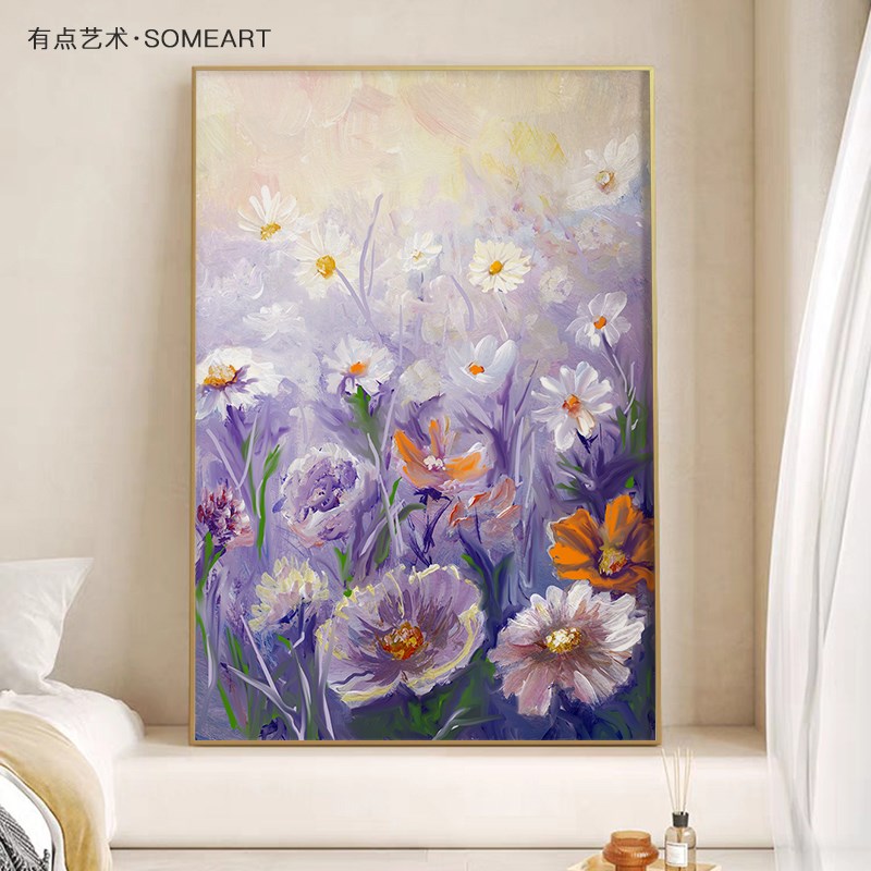 新品简约现代客厅沙发背景墙装饰画田园紫色花卉餐V厅壁画玄关走