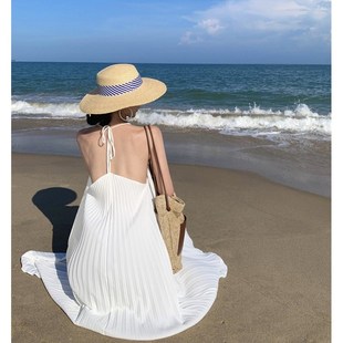 新品 海边拍照连衣k裙超仙白色雪纺吊带海岛度假沙滩裙女飘逸网红