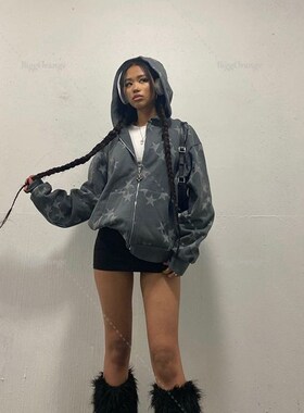 极速Retrod Fashion Star Pattern Hoodie Setwear Y2k Sweatshir