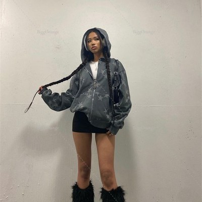 极速Retrod Fashion Star Pattern Hoodie Setwear Y2k Sweatshir