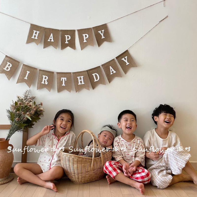 极速insc风森系麻布拉旗 1周岁生日装饰拉花儿童宝宝布置场景派对