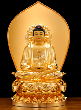 极速纯铜鎏金娑婆三圣释r迦牟尼佛家用供奉佛像摆件地藏王观音菩