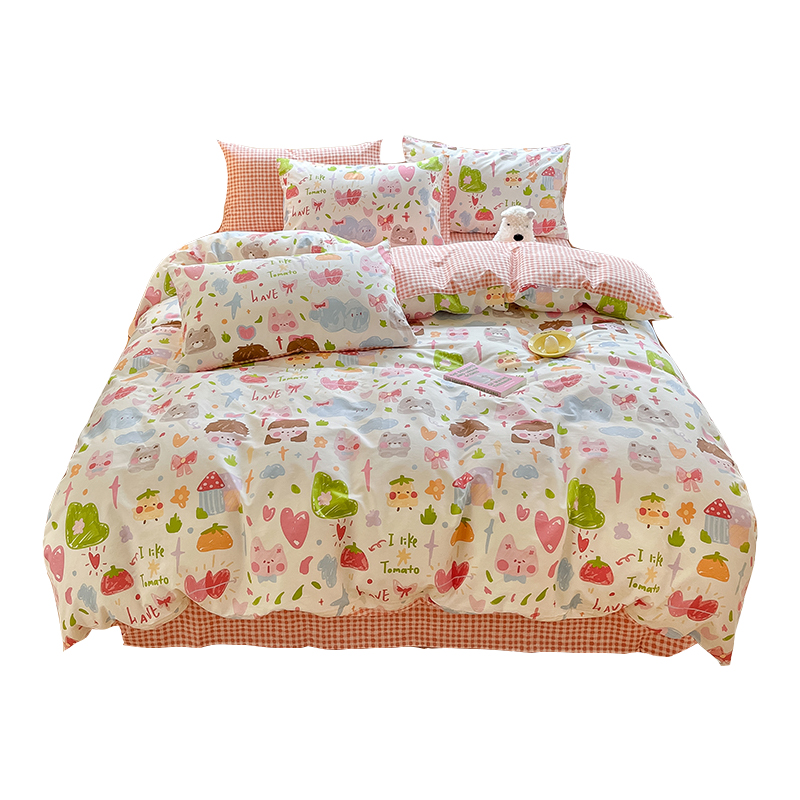 极速清新纯棉四件套全棉100儿童卡通被套床单人宿舍Y床上三件套床