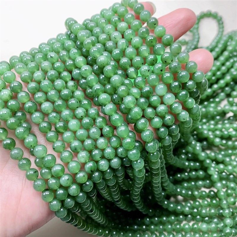 极速天然碧玉和田k玉半成品散珠子 diy女款手链项链苹果绿玉石珠