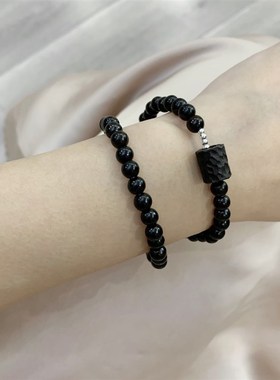 极速黑檀木搭配锤纹直筒珠子两圈H女款手链 女款木质手串