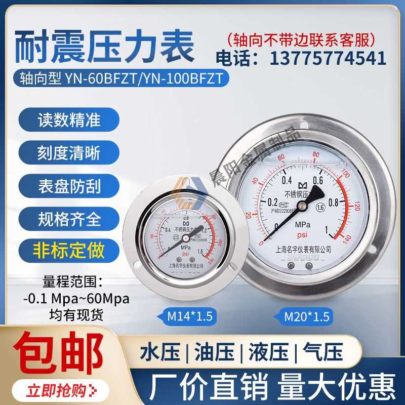 极速。YN60YN10B0ZT不锈x钢耐震压力表0.6PMA气压油压水压液压表