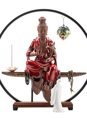 极速中式观音佛像供奉家用持莲观音客厅供佛摆件陶瓷W大号观世音