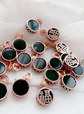 极速天然和田玉碧玉无事牌吊坠 福牌项坠 M镶嵌玫瑰金碧玉女款坠