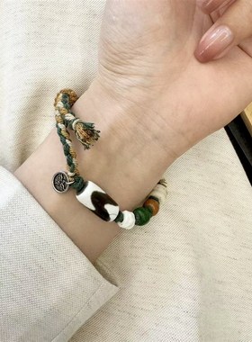 极速虎牙天珠女款女款手链 搭配牛骨H桶珠纯铜唐卡牌子小众手串