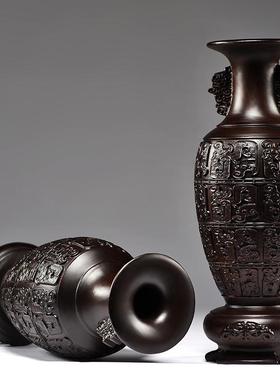 极速黑檀木雕刻花瓶摆件客厅插花红D木家居装饰实木摆设工艺礼品