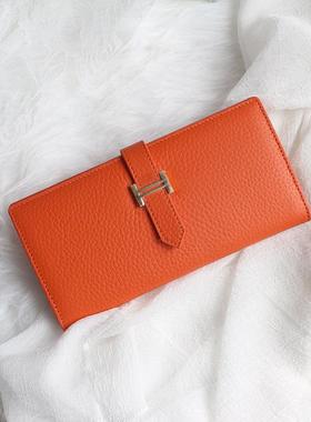 极速Genuine Leatlher Women Wallets Luxury Long Hasp Lychee P