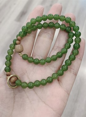 极速绿色b玉髓女款2圈女款手链 碧玉色玉髓6mm手串