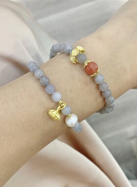 极速天然a和田玉烟紫色两圈女款女款手链 6mm左右和田玉灰色手串