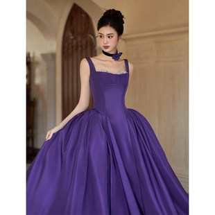 极速紫色晚礼服高端轻奢小众声乐艺考演出主持人T吊带公主裙敬酒