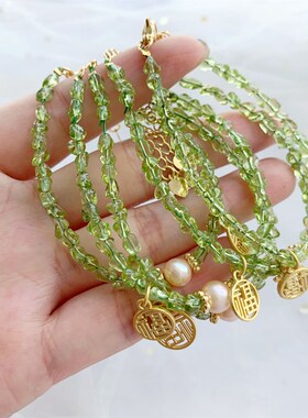 极速天然橄c榄石随形单圈女款女款手链 橄榄绿小仙女色果绿亮色网