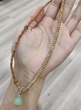 极速橄榄核竹节搭配黄子t小星月两圈女款手链 女款木质文玩手串