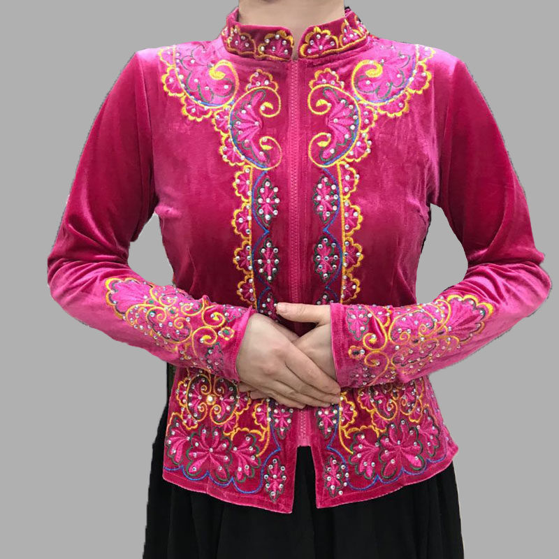 极速新疆舞蹈演出服维族服装金丝绒D上衣女广场舞蹈民族服饰春秋