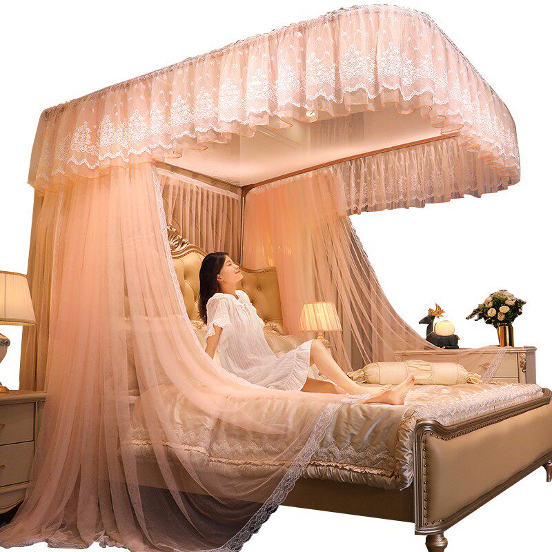 极速U型轨道蚊帐家用卧室2025新款宫G廷导轨2025支架杆加粗加厚纹