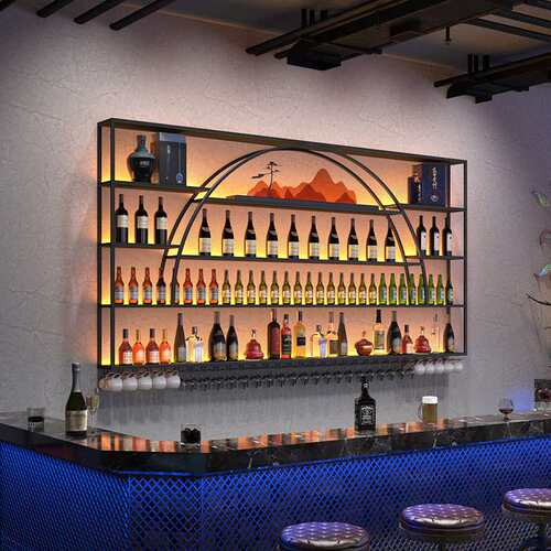 新品吧台酒架酒柜壁挂 创意铁艺挂墙置物K架 工业风红酒架壁挂酒