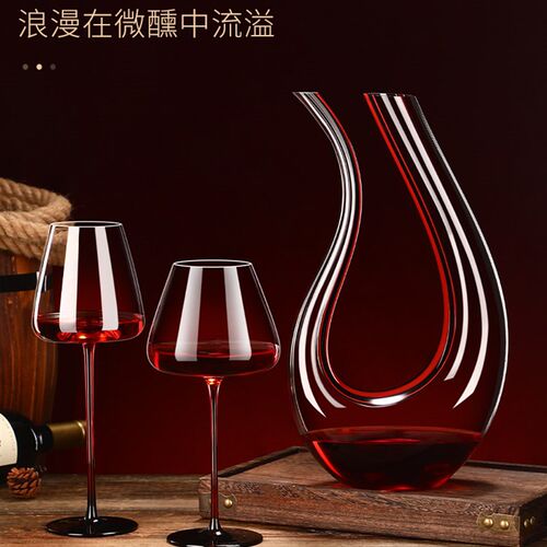 新品勃艮第高脚红j酒杯水晶玻璃杯套装醒酒器 家用欧式葡萄酒杯大