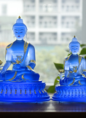 新品蓝色药师佛佛像七佛三宝佛药师琉H璃光如来像家里供奉摆件佛