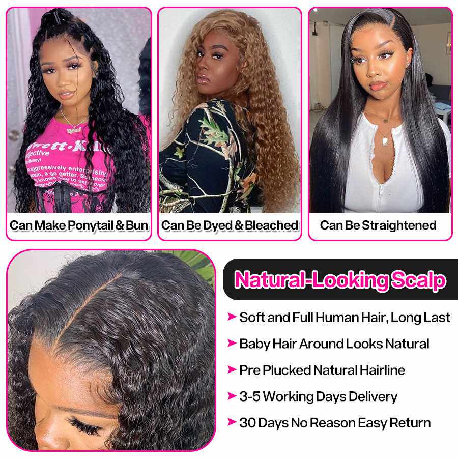新品28 30 Inch 13x4 pDeep Wave Frontal Wig HD Transparent La