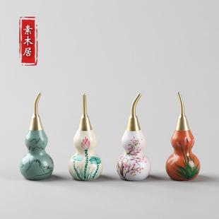 纯铜手绘葫芦茶宠黄铜创意玄关茶桌茶盘迷你摆件茶玩香插茶道配件
