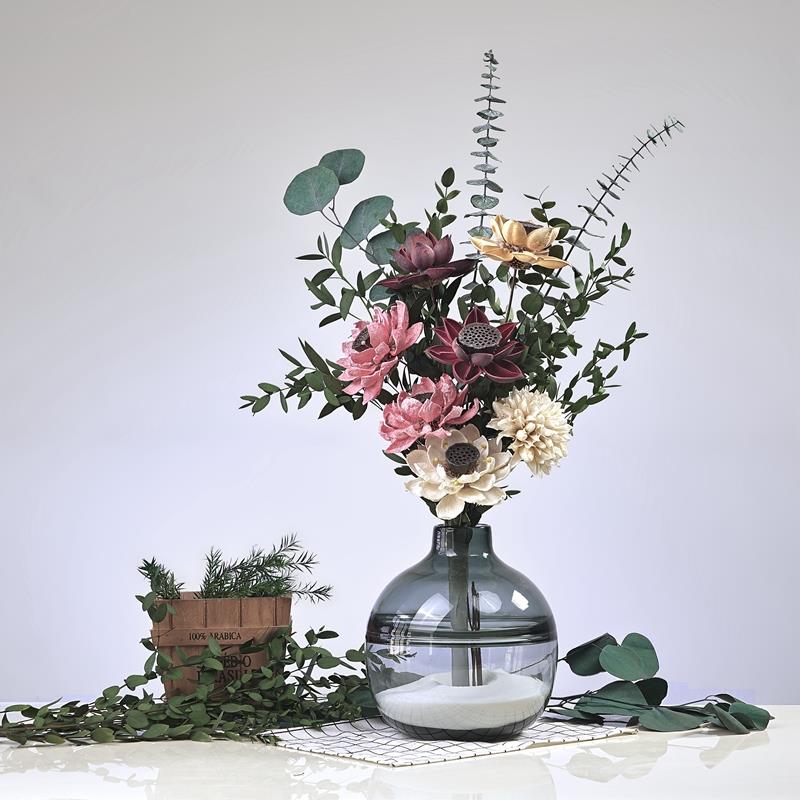 莲蓬荷花干花真花装饰摆件中式混搭永生干花花束客厅摆设餐桌花瓶