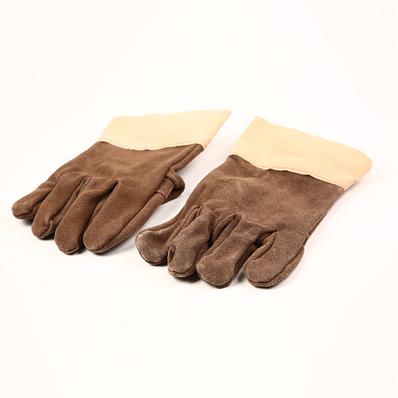 深色短电焊手套革袖头层皮手套劳保手套焊工手套单层牛皮手套焊兽