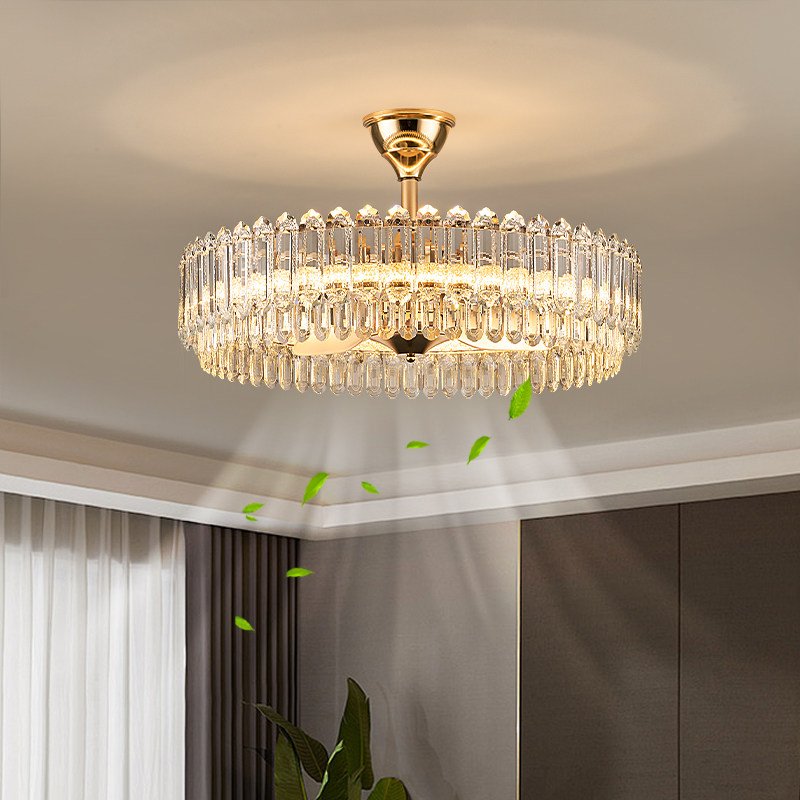 水晶风扇灯2026年新款轻奢客厅餐厅隐形吊扇灯家用卧室电扇一体灯