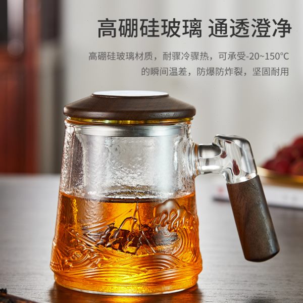 茶水分离耐高温高手耐热带把透明带盖泡茶杯硼硅子玻璃杯家用水杯