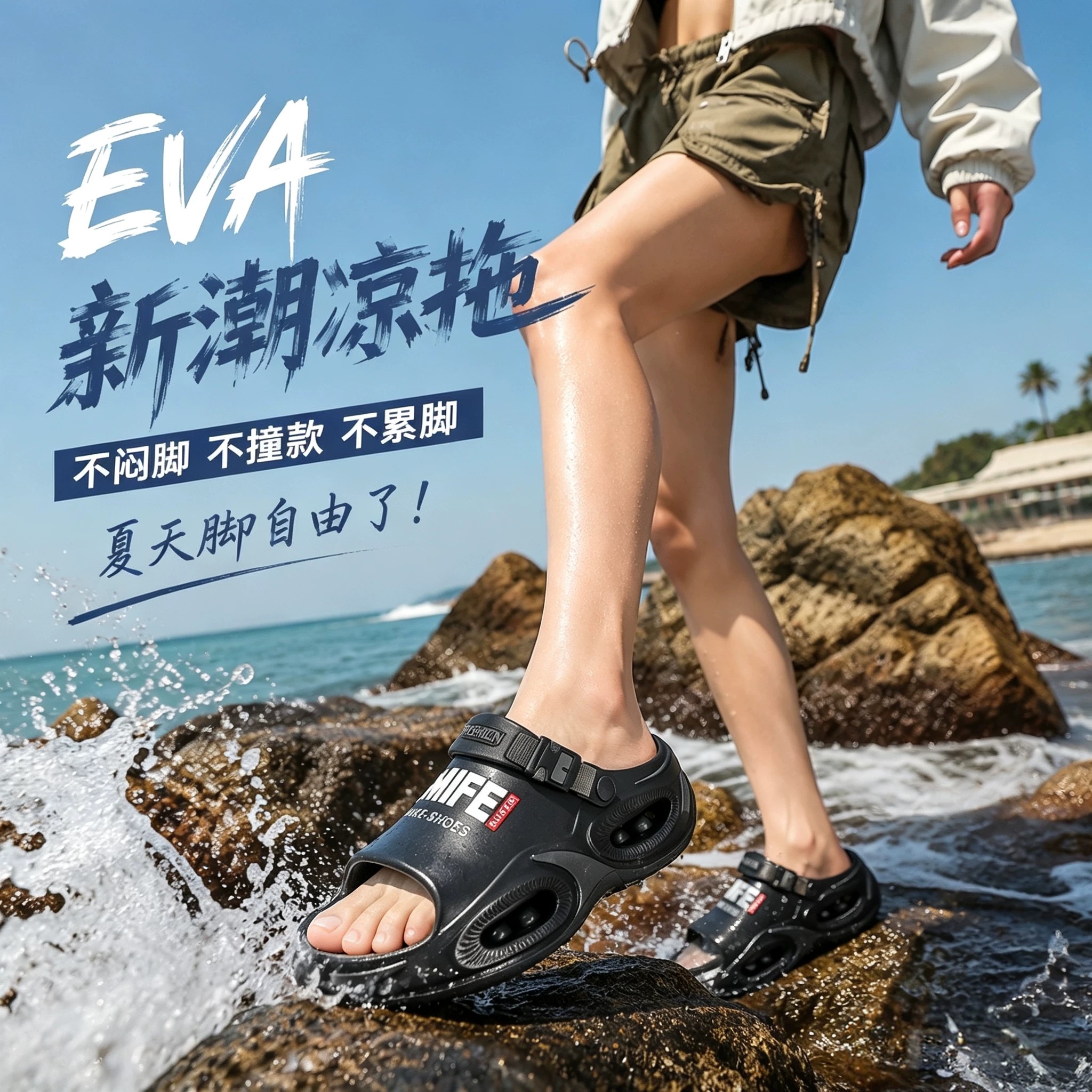 【男女同夏季新款外穿运动拖鞋】图片