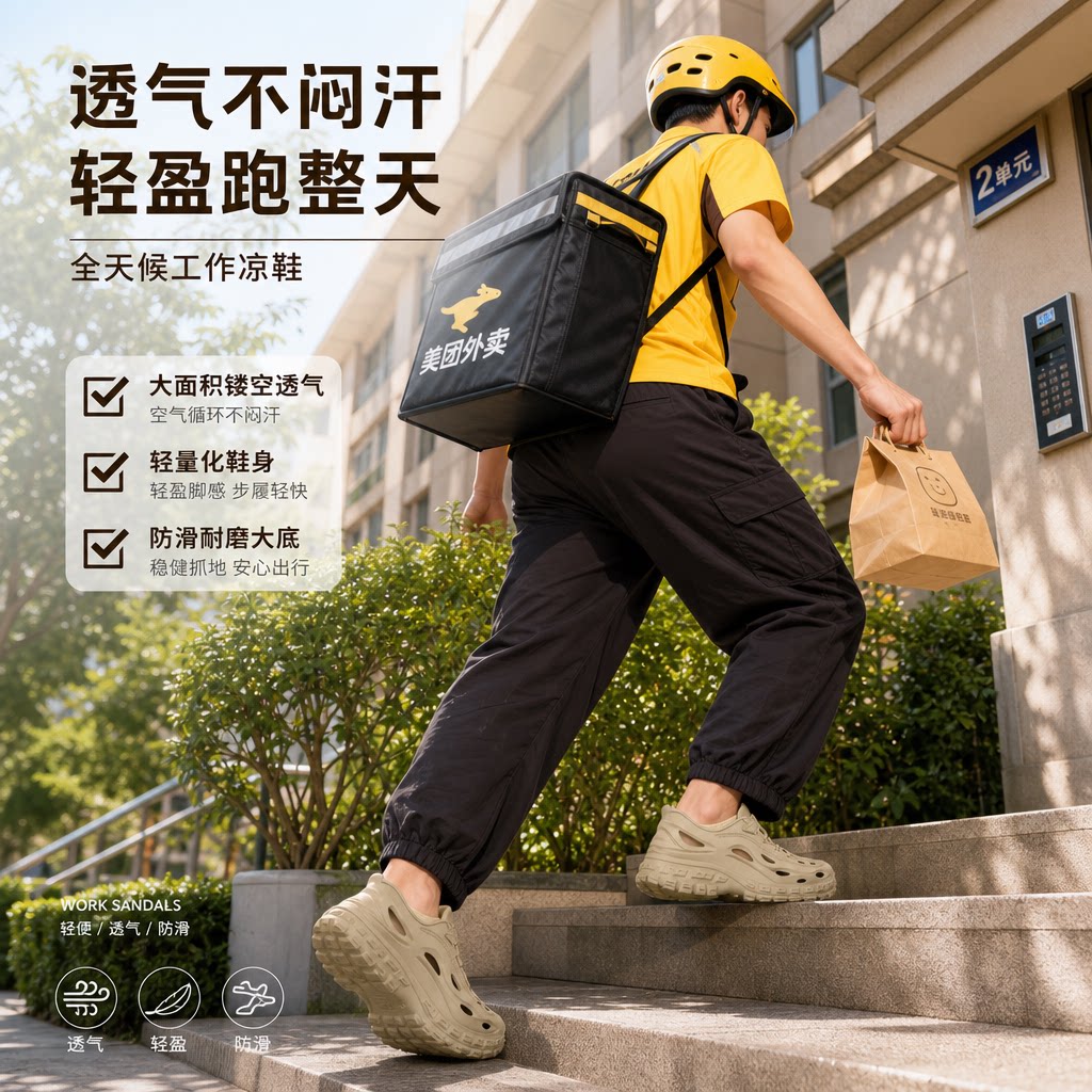 送外卖神器透气不闷汗轻便凉拖鞋男女工作防滑耐磨大底夏季凉鞋