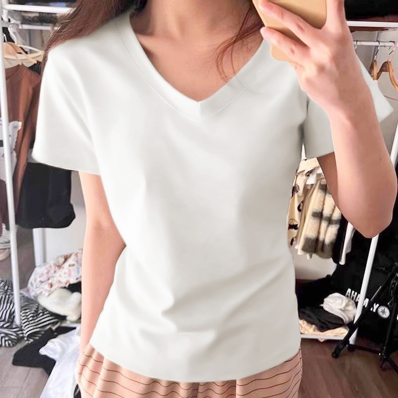美式辣妹圆领白色正肩短袖t恤女装夏季修身微胖显瘦纯棉上衣ins潮