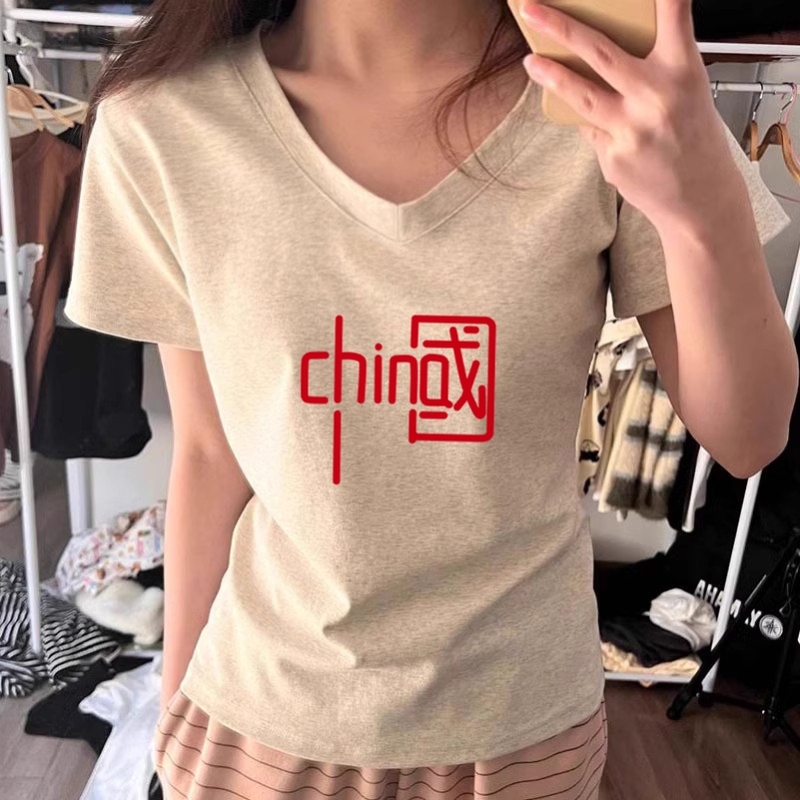 纯棉白色圆领正肩短袖t恤女夏季薄款高级感别致小衫修身显瘦上衣