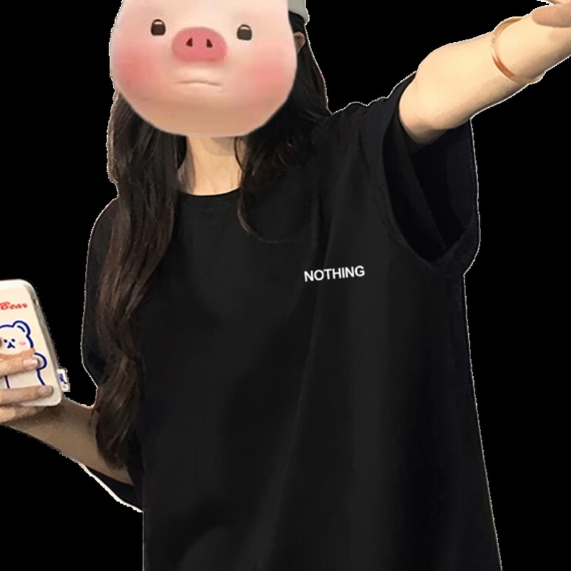 纯棉黑色短袖t恤女2025新款夏季宽松韩版慵懒风ins超火穿搭上衣服