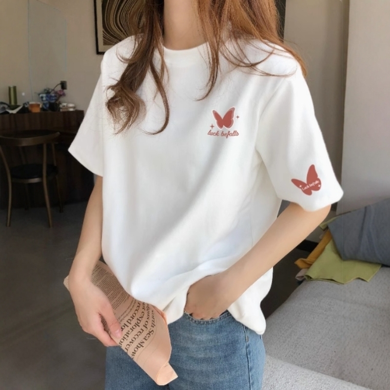 杏色纯棉短袖t恤女夏季宽松2025新款爆款时尚洋气体恤半袖上衣潮