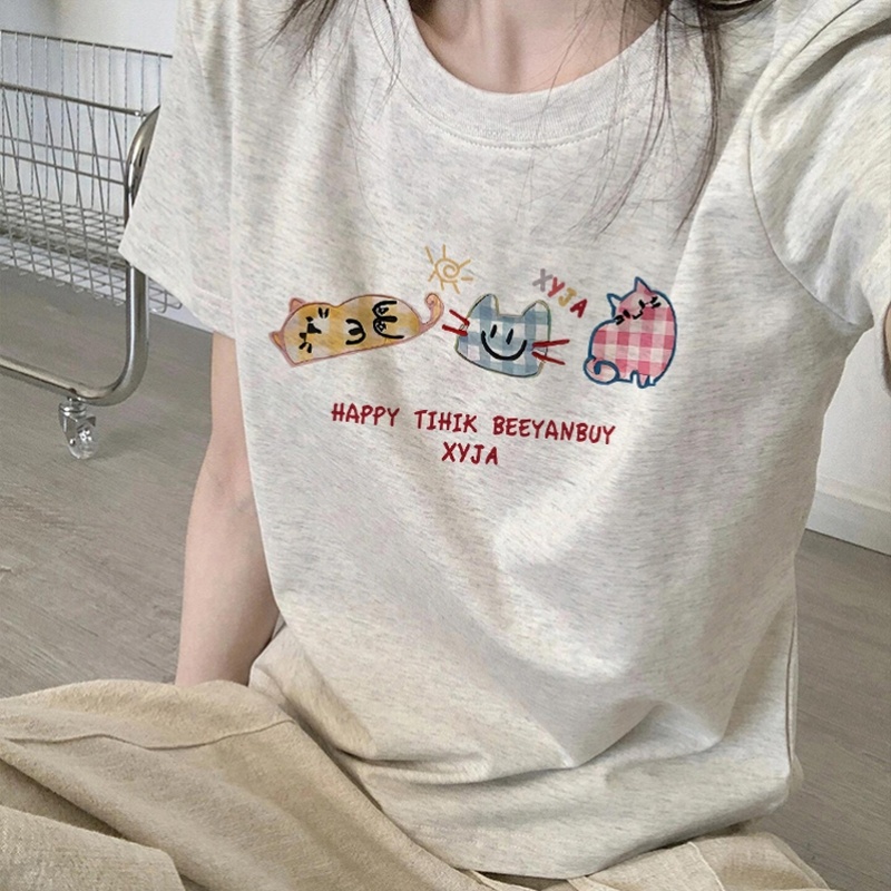 欧货正肩短袖t恤女夏季新款宽松显瘦大码纯棉体恤衫灰色打底上衣