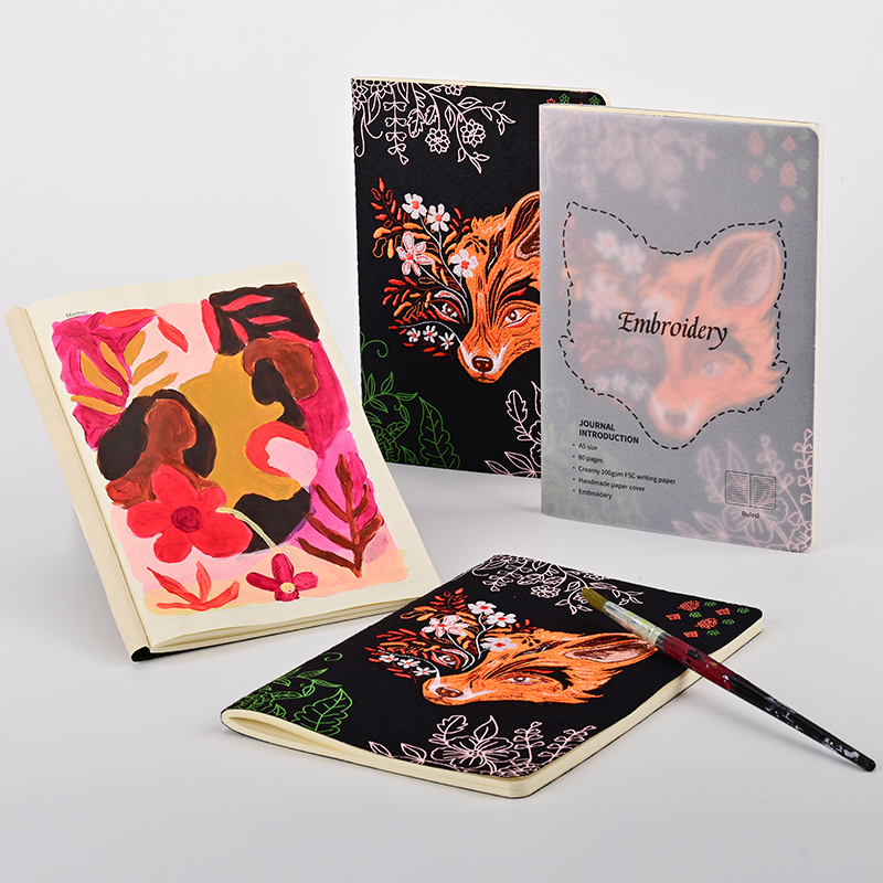 Signature狐狸刺绣日记本记事本 学生工作记录手账本简约随身笔记