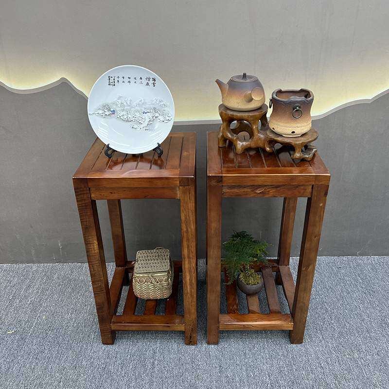 实木花架中式家用置物架客厅盆景架落地花盆架老船木边角架子室内
