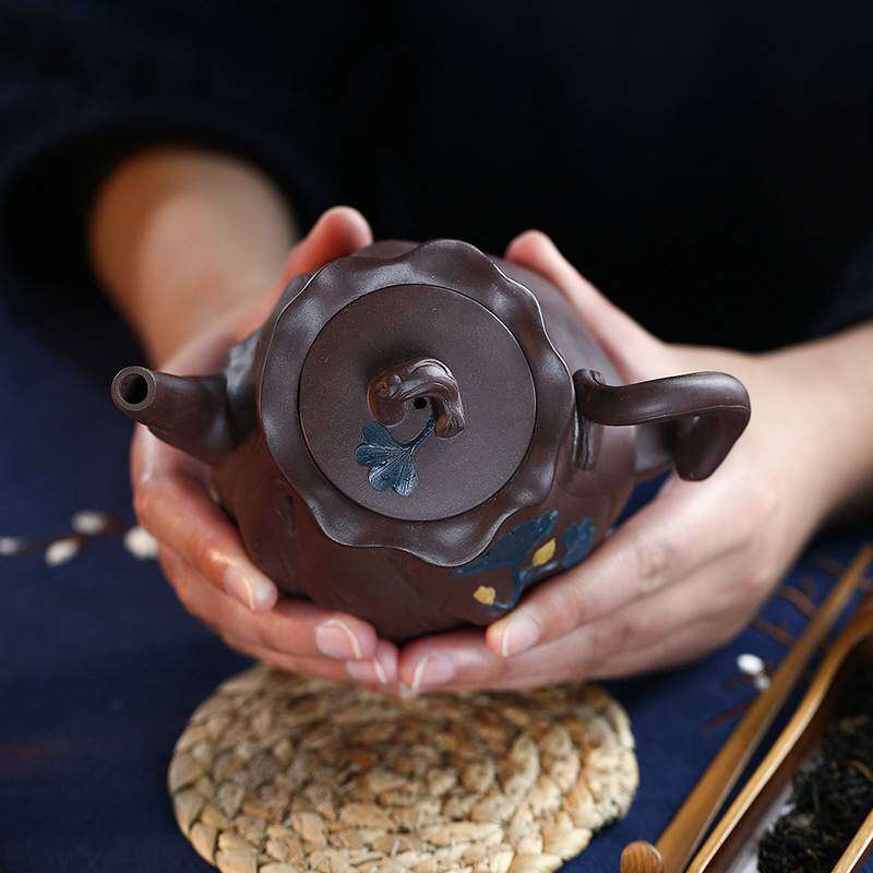紫砂壶宜兴名家全手工大容量茶壶 原矿紫茄泥银杏树桩泡茶壶