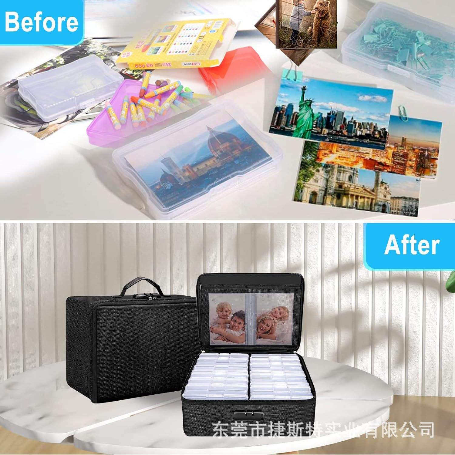 防火照片收纳盒带密码锁的可折叠便携式照片存储容器(不带盒)