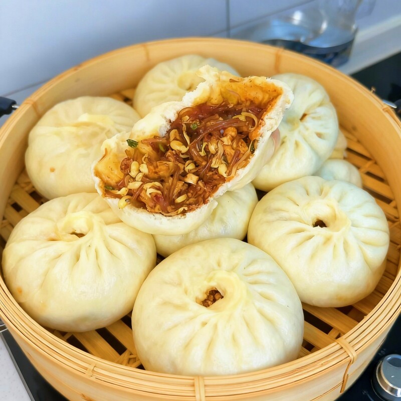 (0添加0防腐0色素)豆芽粉丝肉沫包子馒头6枚装558克