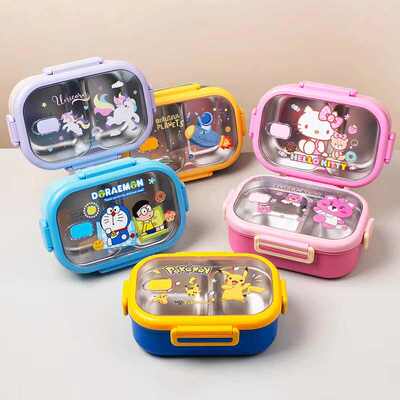 分格密封可爱饭盒卡通儿童食品级便当盒304不锈钢小学生餐盒850ml