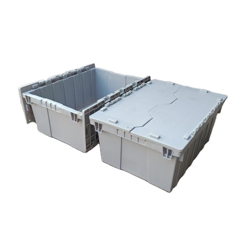 供应海南/海口塑胶物流箱 工业周转大号带盖套叠塑料箱 连盖斜插