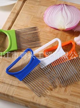 不锈钢洋葱插洋葱切碎器 厨房工具洋葱针洋葱切 果蔬切片固定器