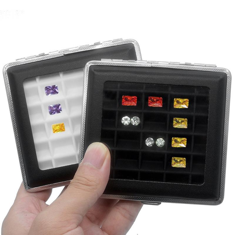 推软硅胶垫透明玻璃天窗30粒宝石盒30格戒面展示盒金属裸石盒黑色