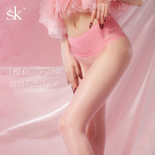 SK樱花粉夏薄款网纱腰无缝裆丝袜