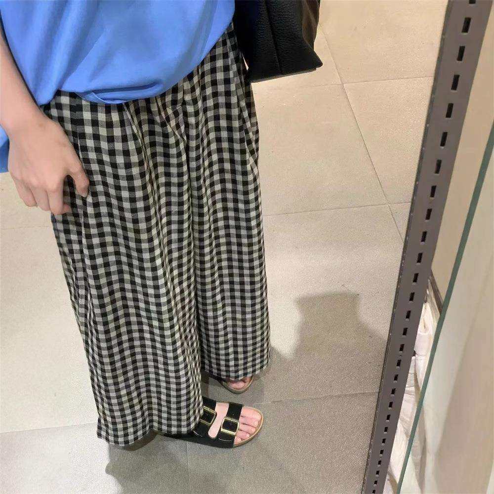 2025夏季半松紧腰复古格子阔腿裤女高腰显瘦宽松直筒轻薄九分裤,鲜花速递/花卉仿真/绿植园艺,割草机/草坪机,淘宝优惠券,粉丝福利购,淘宝优惠卷