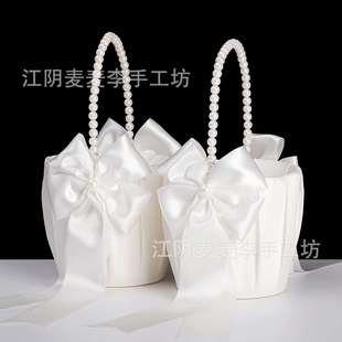 西式婚礼花篮子花童花篮撒花结婚花童撒花珍珠手提花篮珍珠蝴蝶